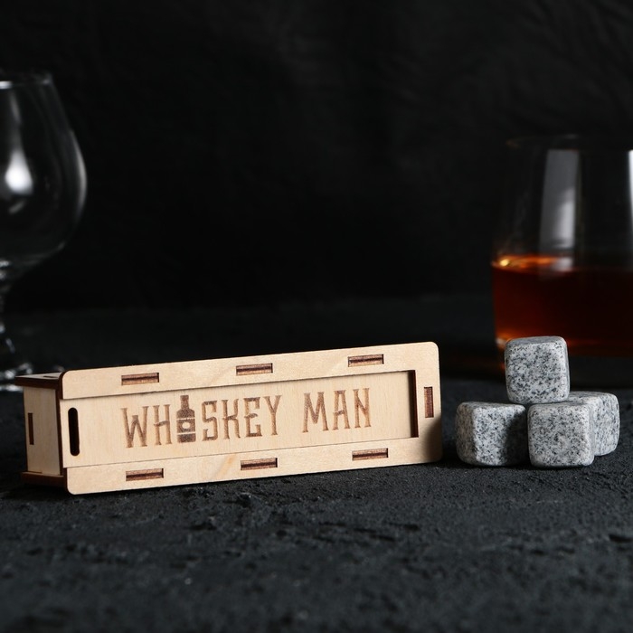 Камни для виски в деревянной шкатулке с крышкой Whiskey man, 4 шт Камни для виски в деревянной шкатулке с крышкой Whiskey man, 4 шт