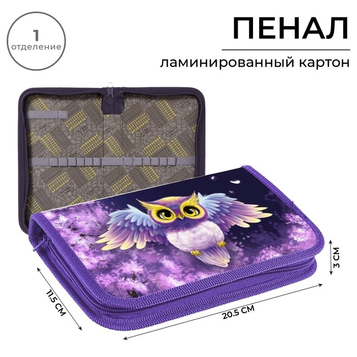 Пенал 1 секция 115 х 205 х 30 мм, Calligrata Пенал 1 секция 115 х 205 х 30 мм, Calligrata "Совушка", ламинированный картон