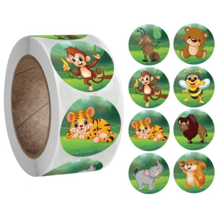 Наклейка бумага Наклейка бумага "Жители джунглей" d=2,5 см 500 шт в рулоне 3х6,5х6,5 см