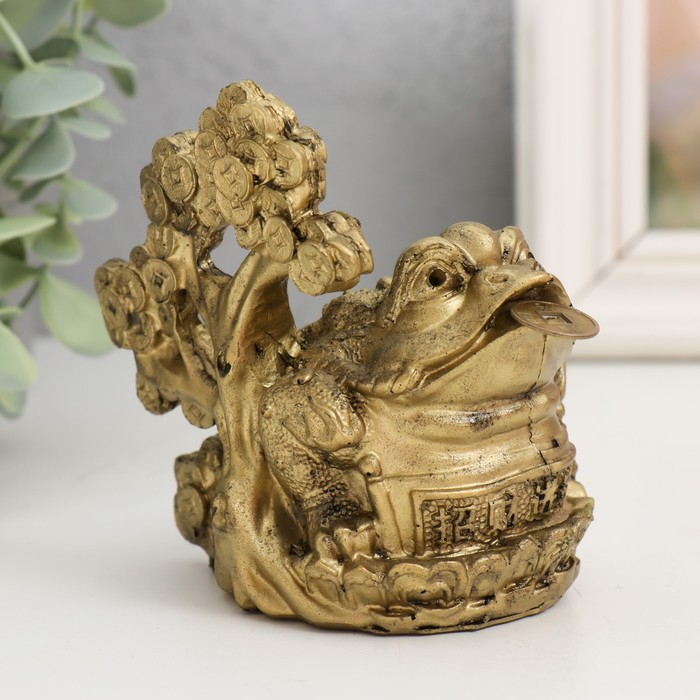 Нэцке полистоун  Нэцке полистоун "Жаба с денежным деревом" под бронзу 10х9,5х7,2 см