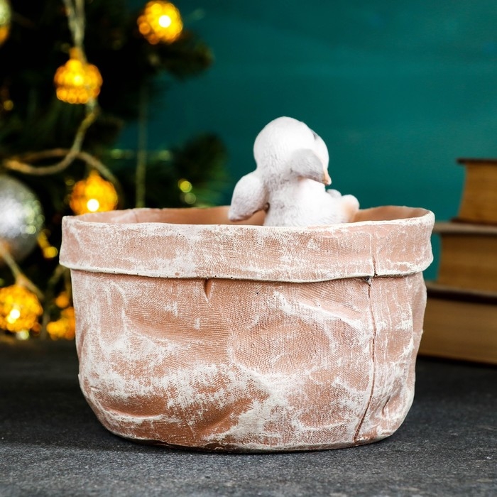 Кашпо-органайзер  Кашпо-органайзер "Кролик в лукошке" бежевый, 14х17х20 см