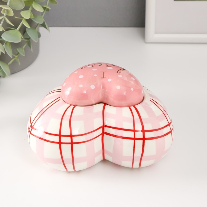 Шкатулка керамика Шкатулка керамика "Розовое сердце в горошек, в клеточку" 15,7х15,3х8,2 см