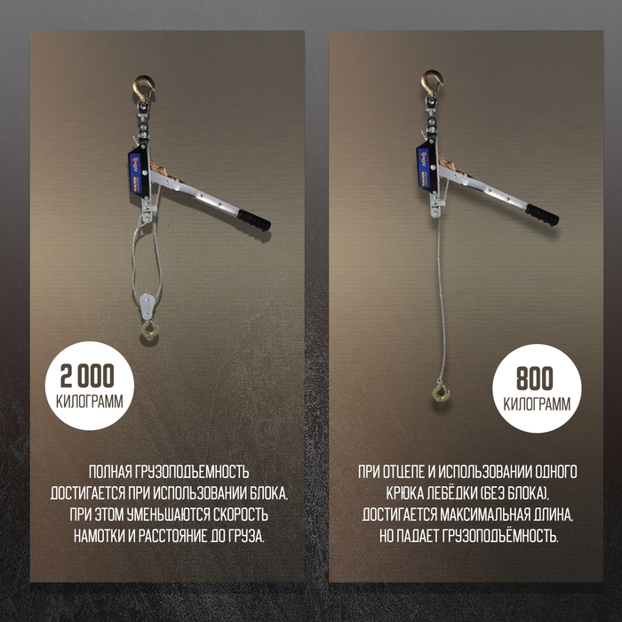 Лебедка рычажная ТУНДРА, двойное храповое колесо, тяга 1.5 т (подъем 0.6 т), трос 2 метра Лебедка рычажная ТУНДРА, двойное храповое колесо, тяга 1.5 т (подъем 0.6 т), трос 2 метра