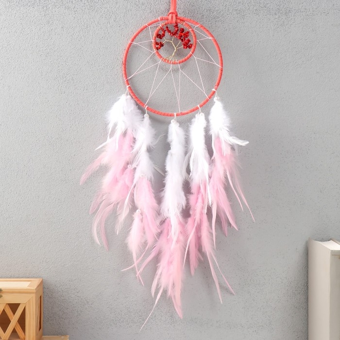 Ловец снов d=15,5 и 7 см Ловец снов d=15,5 и 7 см "Деревце из камней" розовый с белым 60х15,5х0,7 см