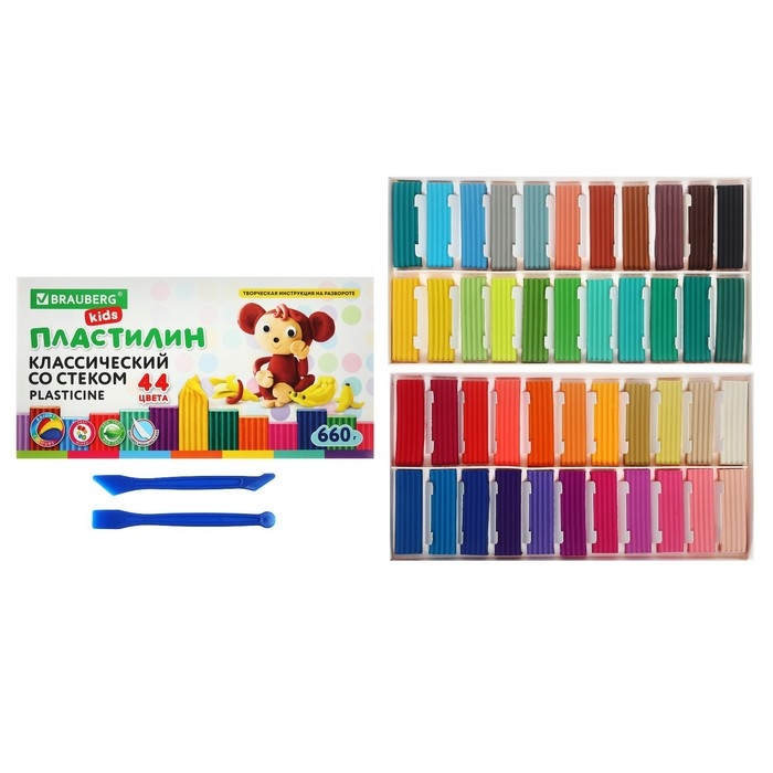 Пластилин 44цв 660г BRAUBERG KIDS, со стеком.ВЫСШЕЕ КАЧЕСТВО Пластилин 44цв 660г BRAUBERG KIDS, со стеком.ВЫСШЕЕ КАЧЕСТВО