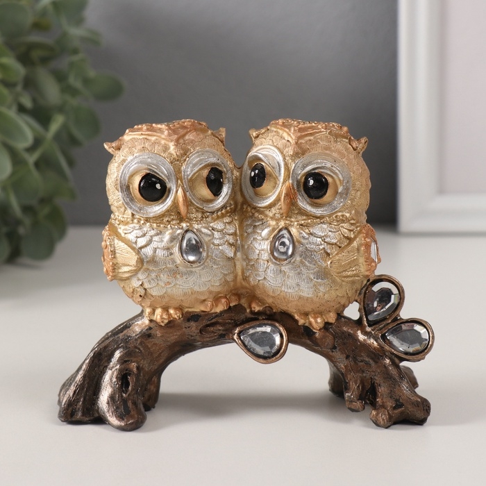 Сувенир полистоун Сувенир полистоун "Совята на коряге с зеркальными листьями" 12,5х5,5х9,5 см