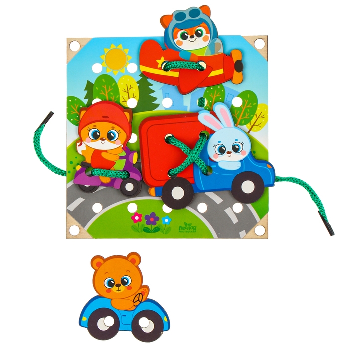 Деревянная игрушка-шнуровка «Транспорт», 15×15 см Деревянная игрушка-шнуровка «Транспорт», 15×15 см