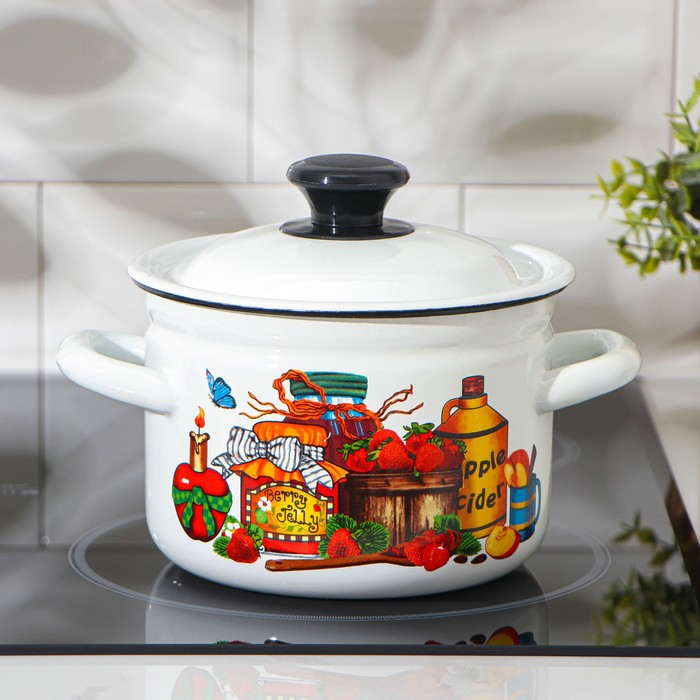 Кастрюля эмалированная, 2 л, индукция, деколь МИКС, цвет белый Кастрюля эмалированная, 2 л, индукция, деколь МИКС, цвет белый