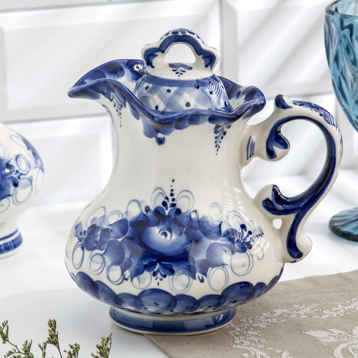 Кувшин Кувшин "Утро", гжель, фарфор, 18х16 см