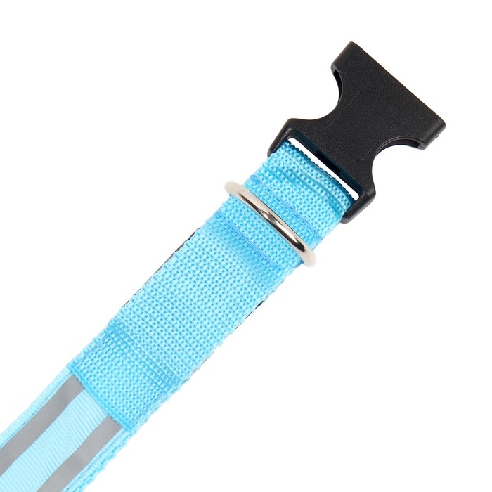 Ошейник с подсветкой Двойная полоса размер XL, ОШ 52-60 х 2,5 см, 3 режима свечения голубой Ошейник с подсветкой Двойная полоса размер XL, ОШ 52-60 х 2,5 см, 3 режима свечения голубой