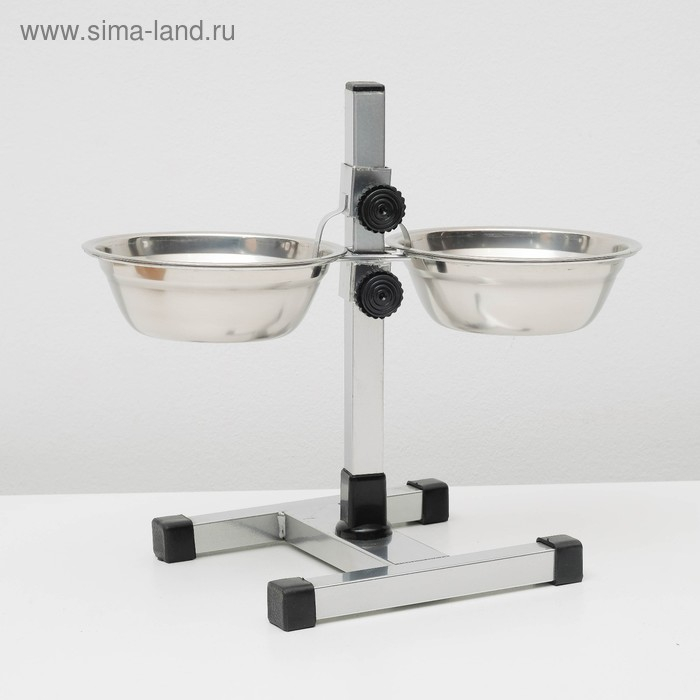 Подставка с мисками, 2 х 500 мл, высота 30 см, разборная с верхним фиксатором, хром Подставка с мисками, 2 х 500 мл, высота 30 см, разборная с верхним фиксатором, хром