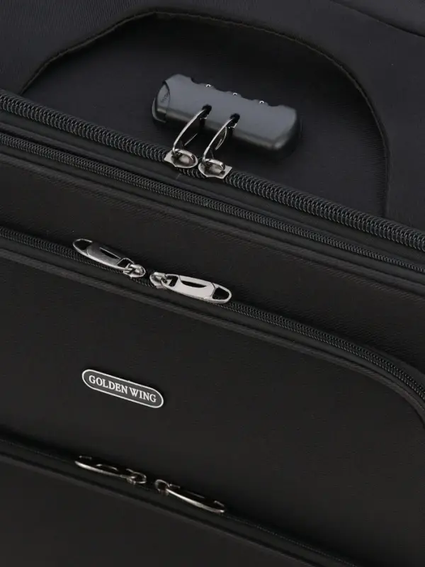 Чемодан 28 Чемодан 28", Текст, 45*28*77, отд на молнии, 2 нар/карм, увелич, код замок, 4 колеса, черный 10875