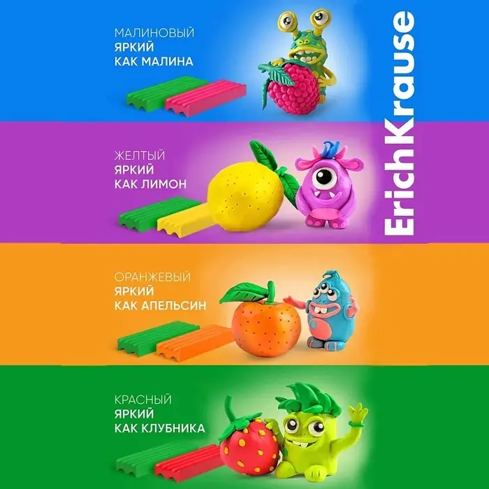 Пластилин ErichKrause Jolly Friends, 12 цветов, 216 г, со стеком, в картонной упаковке