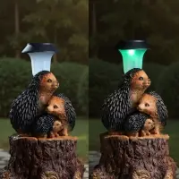 Садовая фигура - фонарь из полистоуна &laquo;Три ежа на пне&raquo;, 27&times;26&times;34 см