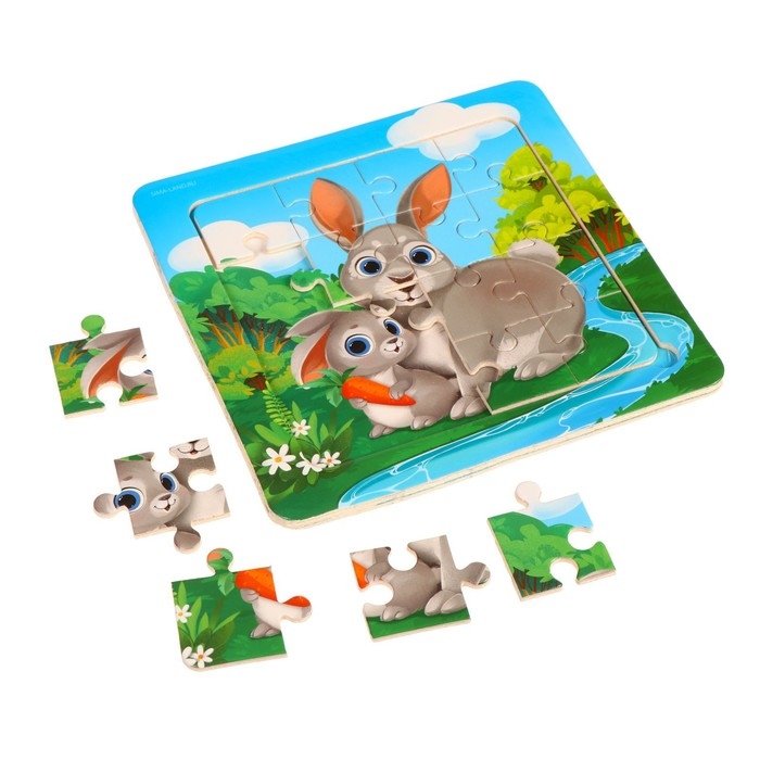 Пазлы «Милые зайчата», 16 элементов, 14×14 см Пазлы «Милые зайчата», 16 элементов, 14×14 см