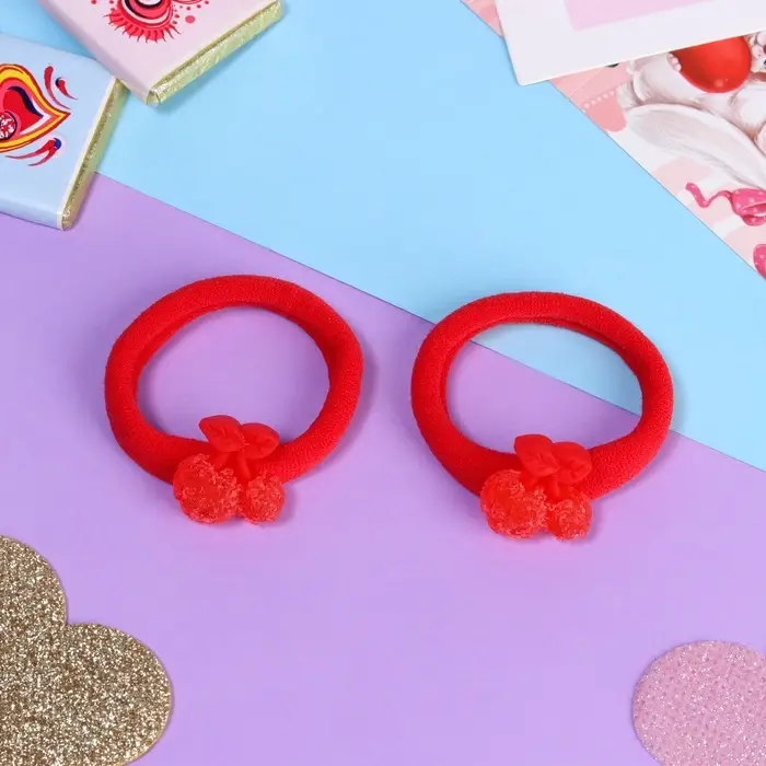 Резинки для волос «Пупсёнок», набор 2 шт., вишенки, 3.5 см, красные