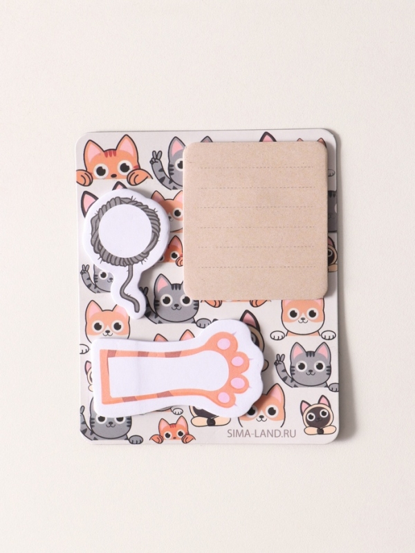 Магнит с блоком для записей и стикерами  Магнит с блоком для записей и стикерами "Котики" 10х12 см
