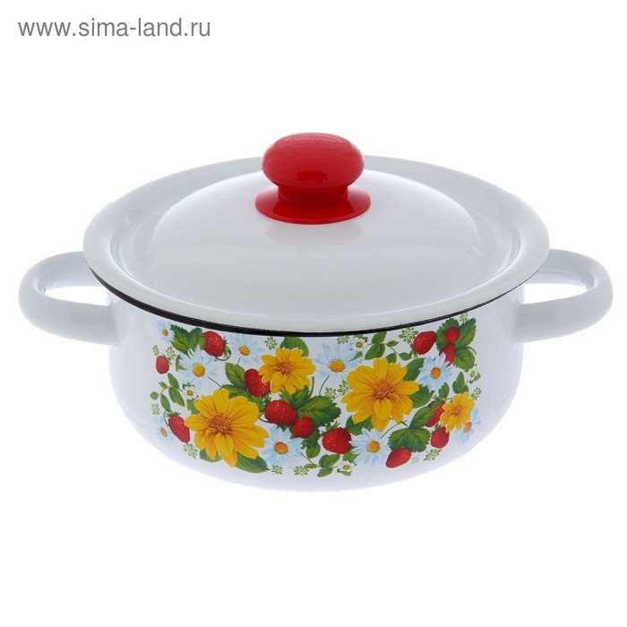 Кастрюля эмалированная 1,5 л, декор МИКС, цвет белый Кастрюля эмалированная 1,5 л, декор МИКС, цвет белый