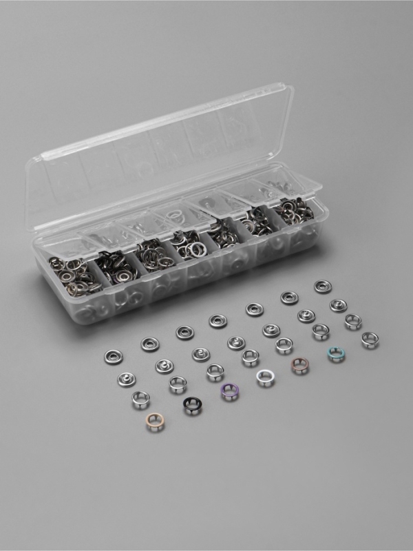 Кнопки рубашечные, открытые, d=9.5 мм, 140 шт., в пластиковом органайзере Кнопки рубашечные, открытые, d=9.5 мм, 140 шт., в пластиковом органайзере