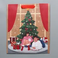 Пакет подарочный новогодний крафтовый &laquo;Уют в доме&raquo;, M 26 х 30 х 9 см