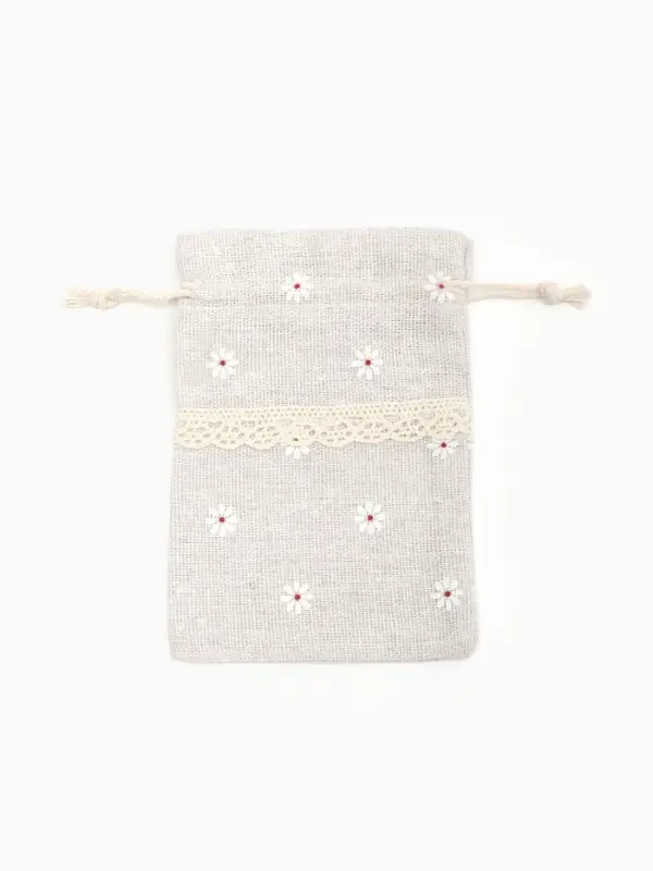 Мешочек подарочный «Лён» с ромашкой 10×13.5, цвет кремовый Мешочек подарочный «Лён» с ромашкой 10×13.5, цвет кремовый