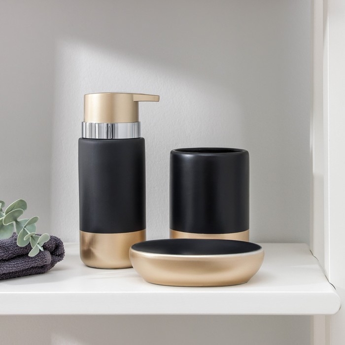 Наборы аксессуаров для ванной комнаты «Руж», 3 предмета (дозатор для мыла 290 мл, мыльница, стакан 300 мл), цвет чёрный Наборы аксессуаров для ванной комнаты «Руж», 3 предмета (дозатор для мыла 290 мл, мыльница, стакан 300 мл), цвет чёрный