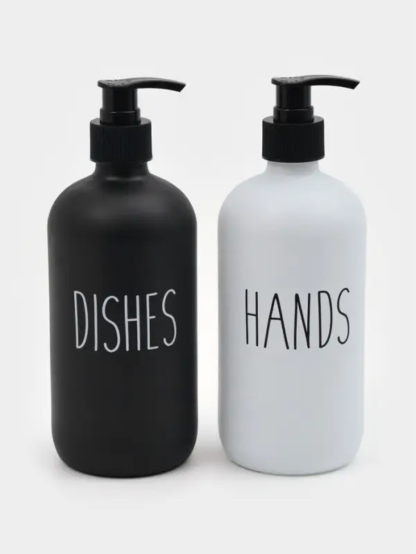 Набор дозаторов для мыла и моющего средства, 500 мл, стекло, чёрный, белый