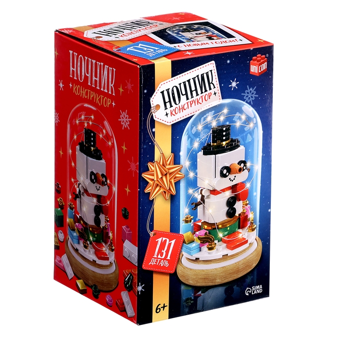 Конструктор блочный ночник «Снеговик», 131 деталь, с гирляндой Конструктор блочный ночник «Снеговик», 131 деталь, с гирляндой