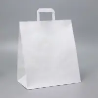 Пакет крафт без печати, белый, плоская ручка, 32&times;20&times;34 см