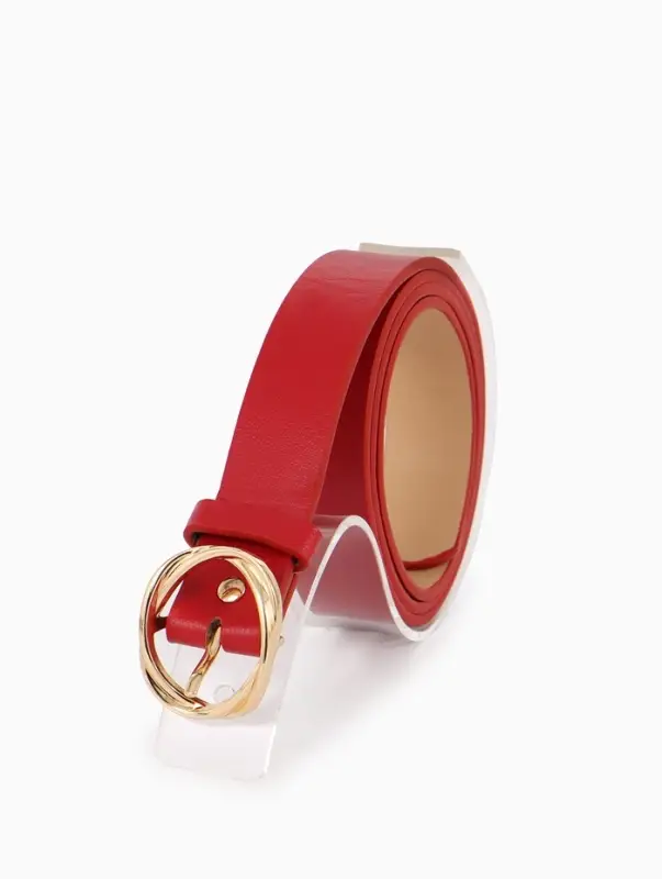 Ремень жен 05-01-01-01, Июнь2510, 2,9*0,3*110 см, без винта, пряж золото, 1 прокол, красный   109031