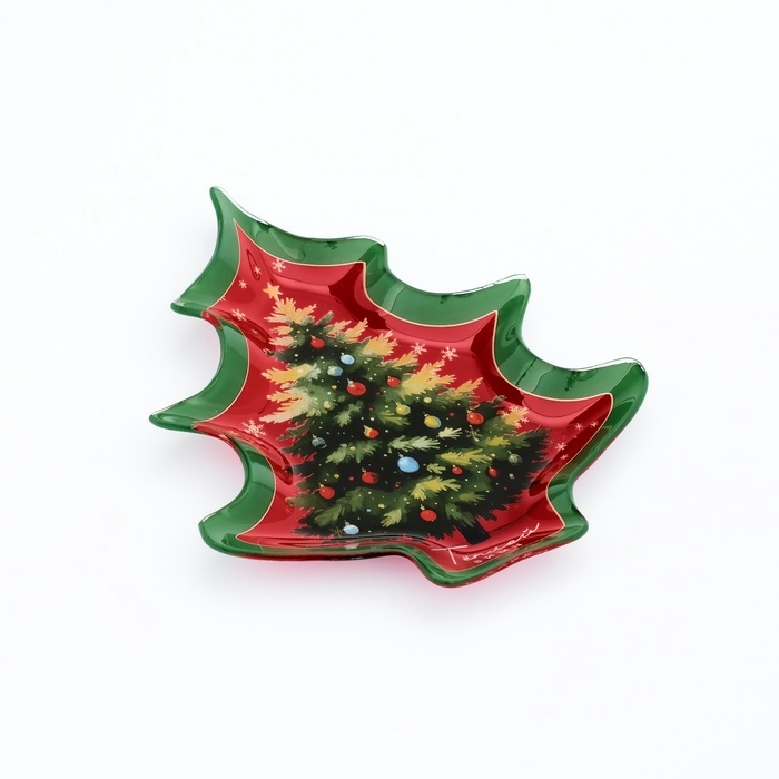 Тарелка в форме ёлки новогодняя Дорого внимание «Тёплой зимы», 19,5 х 16,5 см, стекло Тарелка в форме ёлки новогодняя Дорого внимание «Тёплой зимы», 19,5 х 16,5 см, стекло