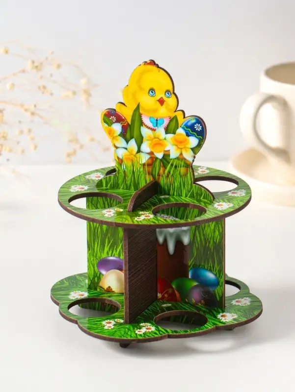 Подставка пасхальная на 8 яиц в двух ярусах "Цыпленок, 15,5х12,5 см