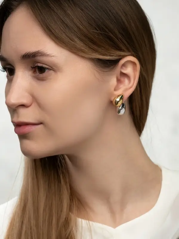 Серьги двойные &laquo;Капли Бо&raquo;, цвет золото, серебро