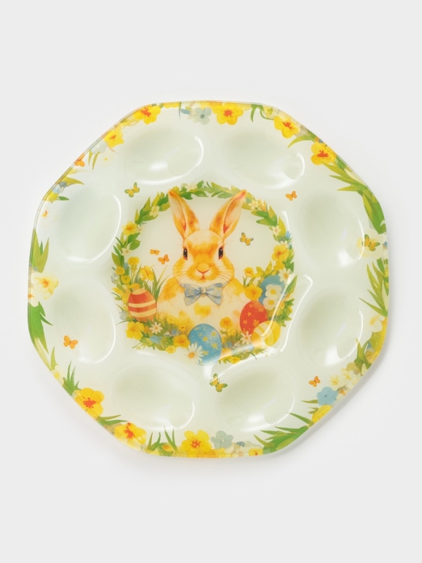 Подставка для яиц 8 ячеек  Подставка для яиц 8 ячеек "Пасха. Кролик с бантиком", 22х22х1 см