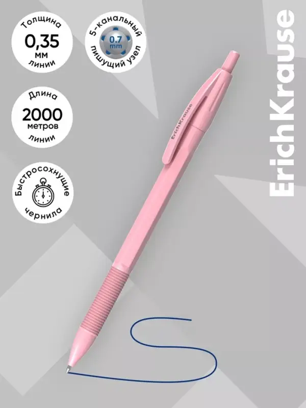 Ручка шариковая автоматическая ErichKrause R=301 Matic&Grip Pastel, узел 0.7 мм, синяя