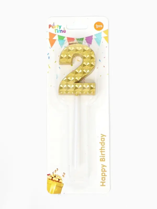 Свеча для торта &laquo;Элемент&raquo;, цифра "2" золотая