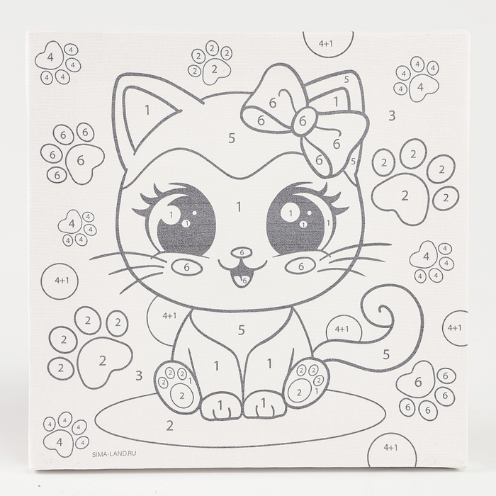 Картина по номерам на холсте с подрамником для детей «Кошечка с бантиком», 17 х 17 см