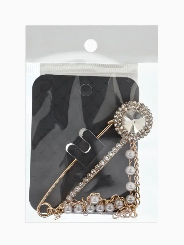Булавка &laquo;Императрица. Цепочка и жемчуг&raquo;, в стразах, L=7.5 см, белая в золоте