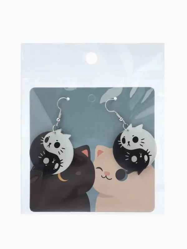 Серьги акриловые &laquo;Инь-ян&raquo;, котики, чёрно-белые