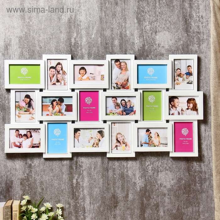 Фоторамка пластик на 18 фото 10х15 см  Фоторамка пластик на 18 фото 10х15 см "Генеалогическое дерево" белая 46х89,5 см