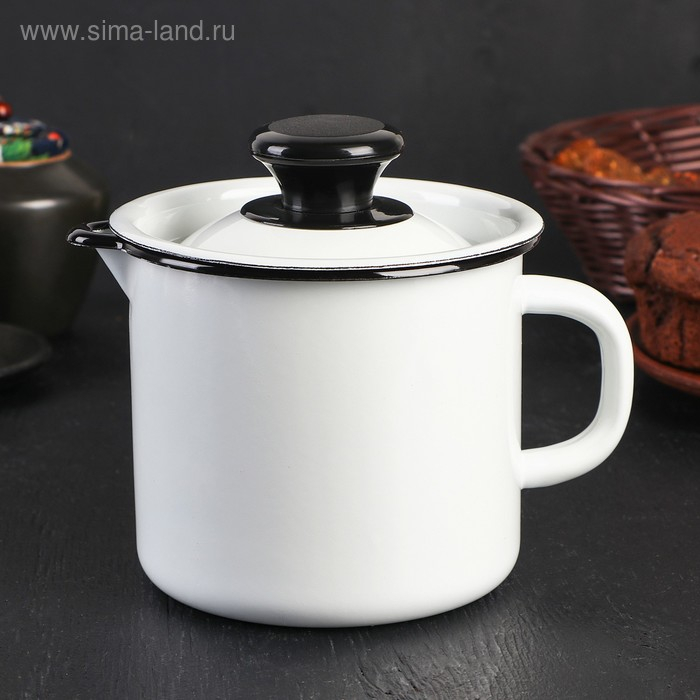 Кружка эмалированная с носиком, 1 л, с крышкой, цвет белый Кружка эмалированная с носиком, 1 л, с крышкой, цвет белый