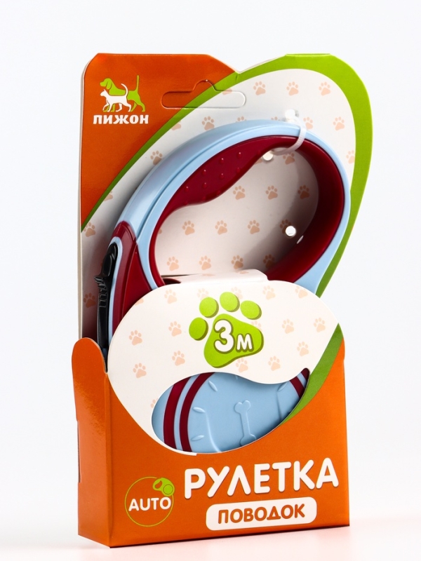 Рулетка  Рулетка "Гонка", 3 м, вес животного до 15 кг, голубая/розовая