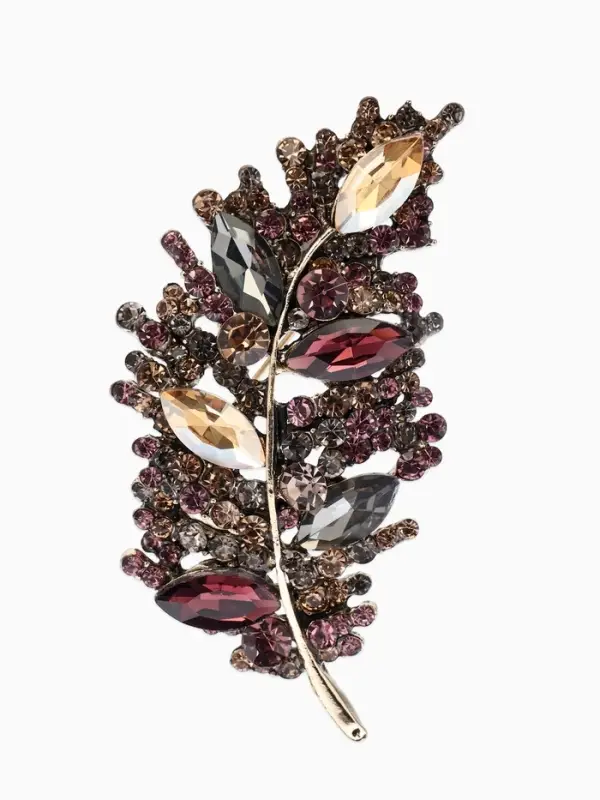 Брошь "Императрица" лист, цвет бордово-коричневый в чернёном золоте