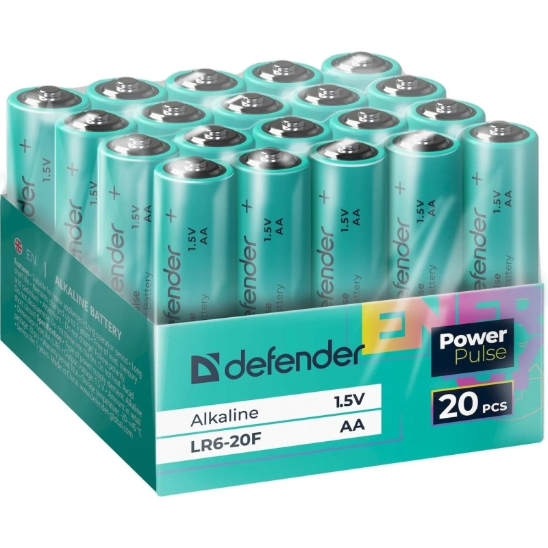 Батарейка DEFENDER (56014) алкалиновая LR6-20F AA, бокс 20шт/уп PowerPulse