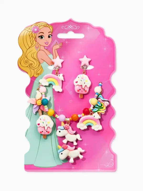 Набор детских украшений &laquo;Выбражулька. Единорог&raquo;, сладости, 3 предмета: клипсы, кольцо, бусы