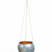 Подсвечник подвесной из кокоса, 16&times;16&times;11 см, голубой, золотой