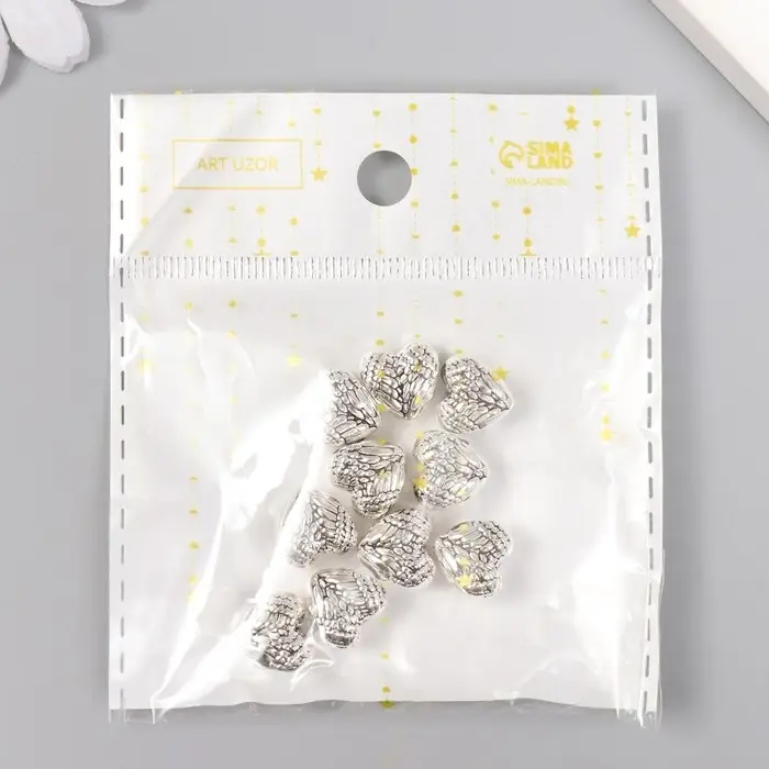 Бусина для рукоделия и плетения «Арт Узор. Крылья сложенные сердцем», металл, серебро, 1.2×1.1×0.7 см