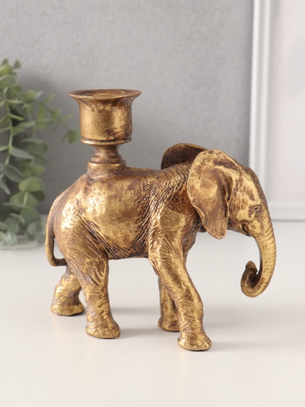 Подсвечник полистоун на 1 свечу  Подсвечник полистоун на 1 свечу "Индийский слон" золото 14х6х15 см