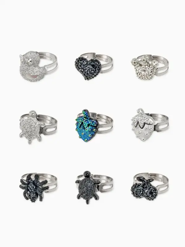 Кольцо &laquo;Выбражулька. Металлик&raquo;, форма МИКС, цвет серебро, чёрный, безразмерное