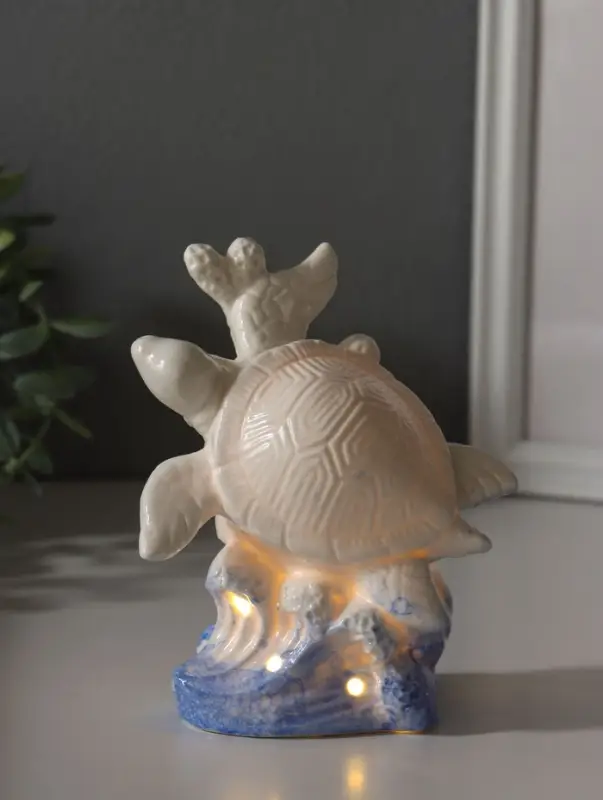 Сувенир керамика свет "Черепаха в кораллах" бело-синий 8х11,5х14 см